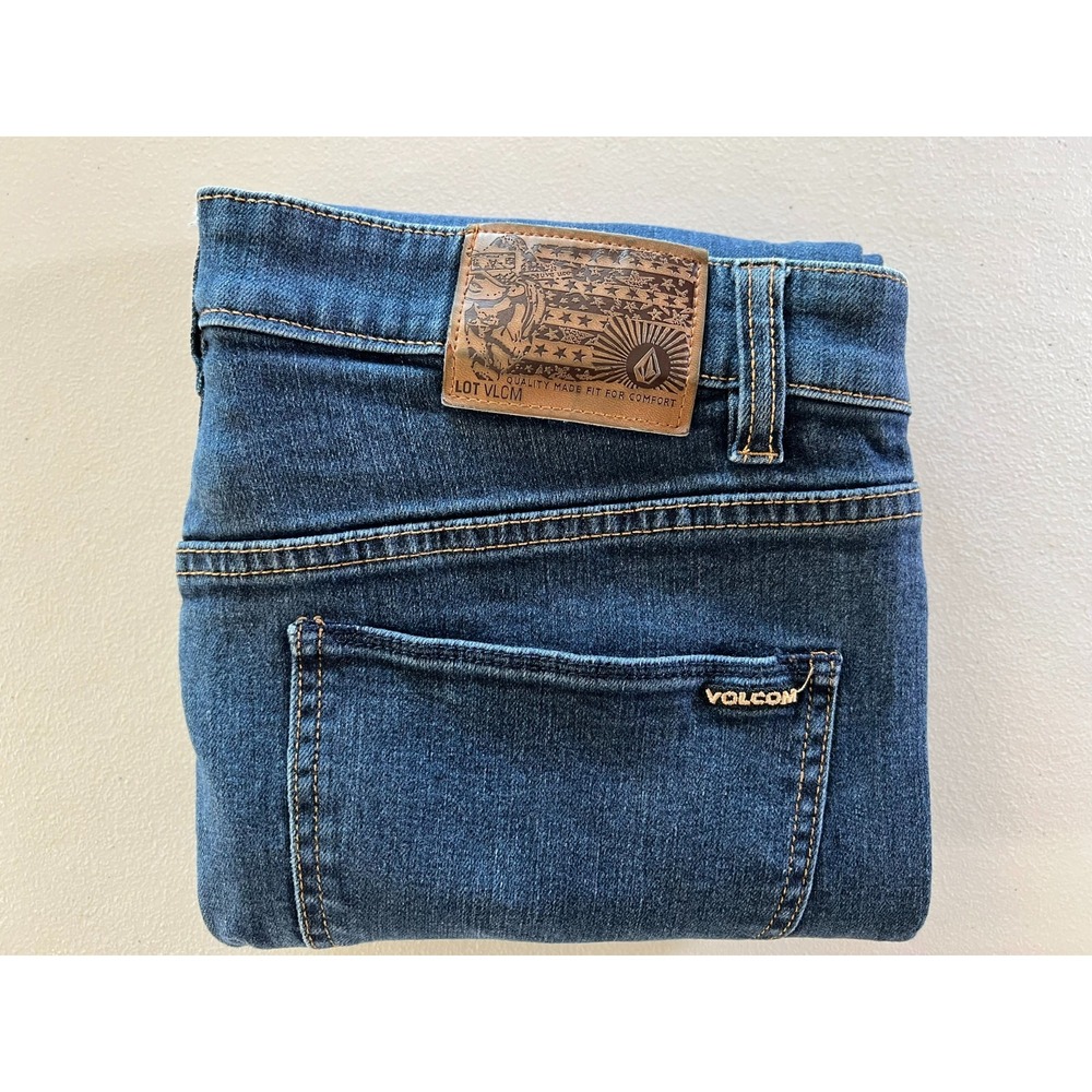 Volcom Solver Modern Straight Jeans Mens 34x29 Dark Stretch Denim Skater Skating